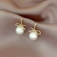 Pzvpluy Fashion Earrings Ribbon Bow Crystal Rhinestones Pearl Earrings