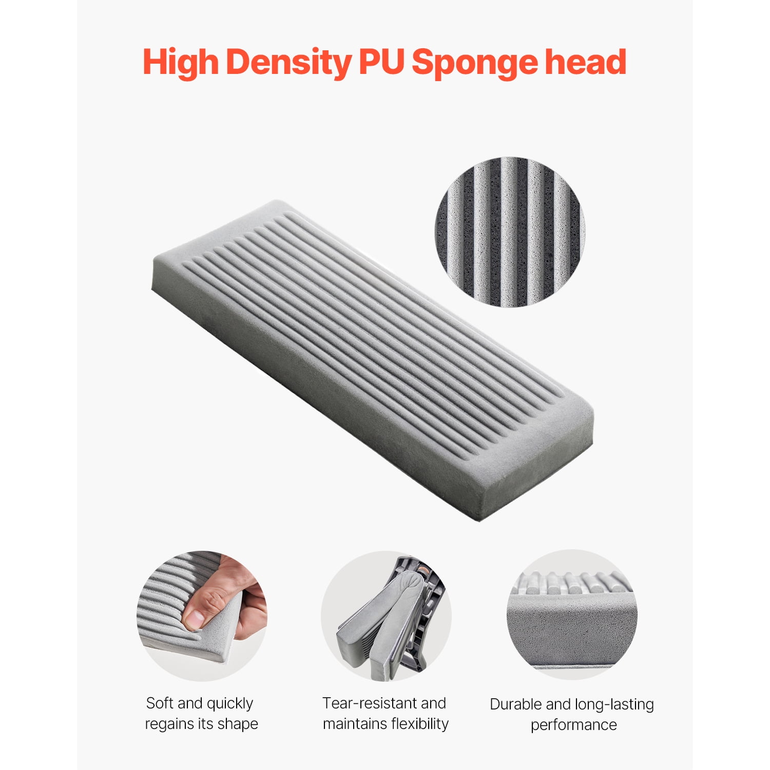 KFFKFF Sponge Mop Refill, Set of 2, Broad and Dense PU Sponge Mop Head Substitute with Hook & Loop, Superior Absorption Replacement Head for KFFKFF DS1362 Sponge Mop