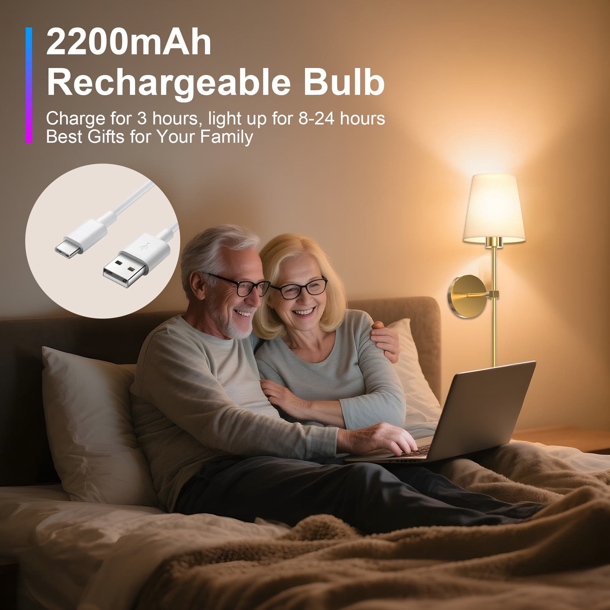 DAYBETTER Battery Operated Wall Sconces Set of 2, Wireless Rechargeable 3 Color Temperature + RGB Indoor Wall Lights, 10 Brightness Level Remote Wall Lamps for Bedroom, Living Room Night Light