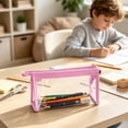 thumbnail image 4 of Linnome Transparent PVC Stationery Bag Waterproof Large Capacity Pencil Pouch - Clear Triangular Teens Pen Bag with Zipper & Loop - Exam Office Travel Makeup Organizer Case, 4 of 6