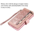 thumbnail image 4 of Wallet Case for Samsung Galaxy S21 5G, Magnetic Handbag Zipper Pocket PU Leather Flip with 9 Card Slots and Wrist Strap Folio TPU Inner Stand Case - Rose Gold, 4 of 14