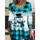 thumbnail image 3 of Plaid & Snowman Print Crew Neck T-Shirt, Casual Long Sleeve Top For Spring & Fall, Women's Clothing, 3 of 5