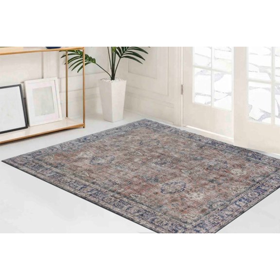 Navy Blue Rug, Car Mat Rugs, Easy to Clean Rug, Chenille Printed Design Rugs, Gift Rugs, Antique Decor Rug, Floral Pattern Rug, Modern Rug, Large Rug, 2.6'x9.2' - 80x280 cm