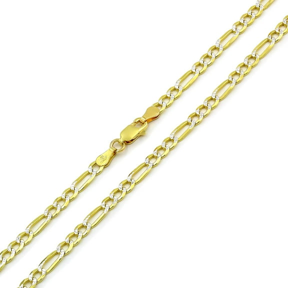 925 Italian Sterling Silver 3.5mm Solid Figaro Diamond Cut Chain, FREE Microfiber Cloth, ITProLux Yellow Gold Plated Pave Link Mens Womens Necklace, Giorgio Bergamo