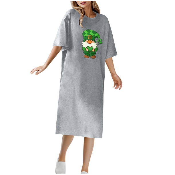 Vestido Corto de Verano Cuello Redondo Estilo de Camiseta de Longitud de Tobillo de Manga Corta, Altamente Elástico para Pijamas Y Ropa Interior Sexy