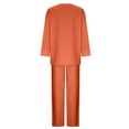 thumbnail image 7 of NSLGXD Womens Cotton Linen 2 Piece Outfits Classic Solid Lounge Sets Long Sleeve Crewneck Tops Drawstring Elastic Waist Wide Leg Pants Suits Matching Sets, 7 of 7