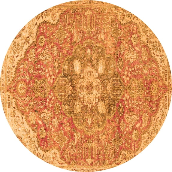 Ahgly Company Indoor Round Medallion Orange Traditional Area Rugs, 4' Round