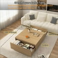 thumbnail image 2 of 43" Oversized Square Coffee Table for Large Living Room, Large Center Table with 2 Massive Drawers, Neutral Wood Oak Finish Wood Coffee Table for Spacious Seating Areas and Sectionals, 2 of 10