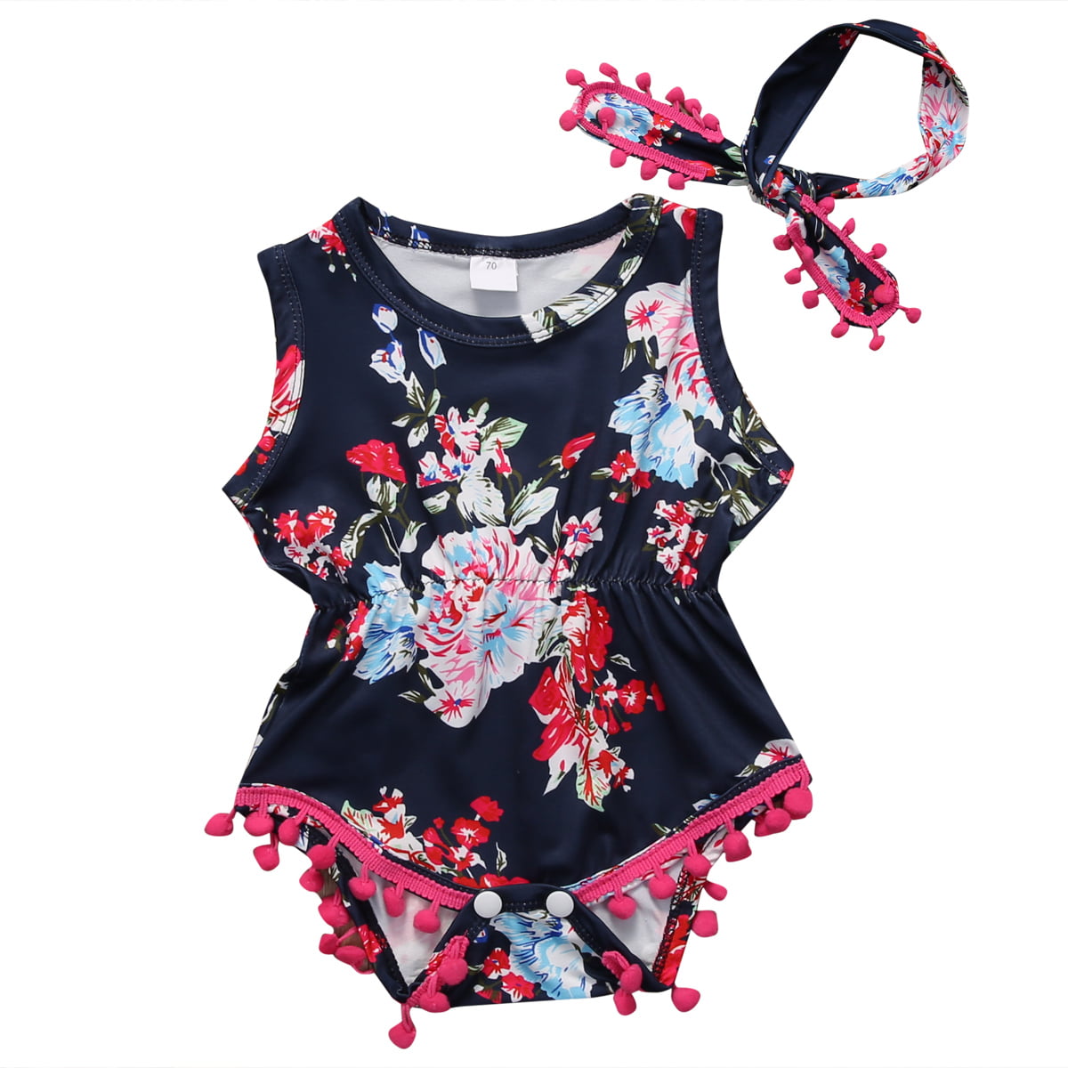 Baby s Cotton Bodysuit,One-Piece Sleeveless Floral Tassel Infan Romper Headbands Jumpsuit Outfits Set for Toddler,Newborn 