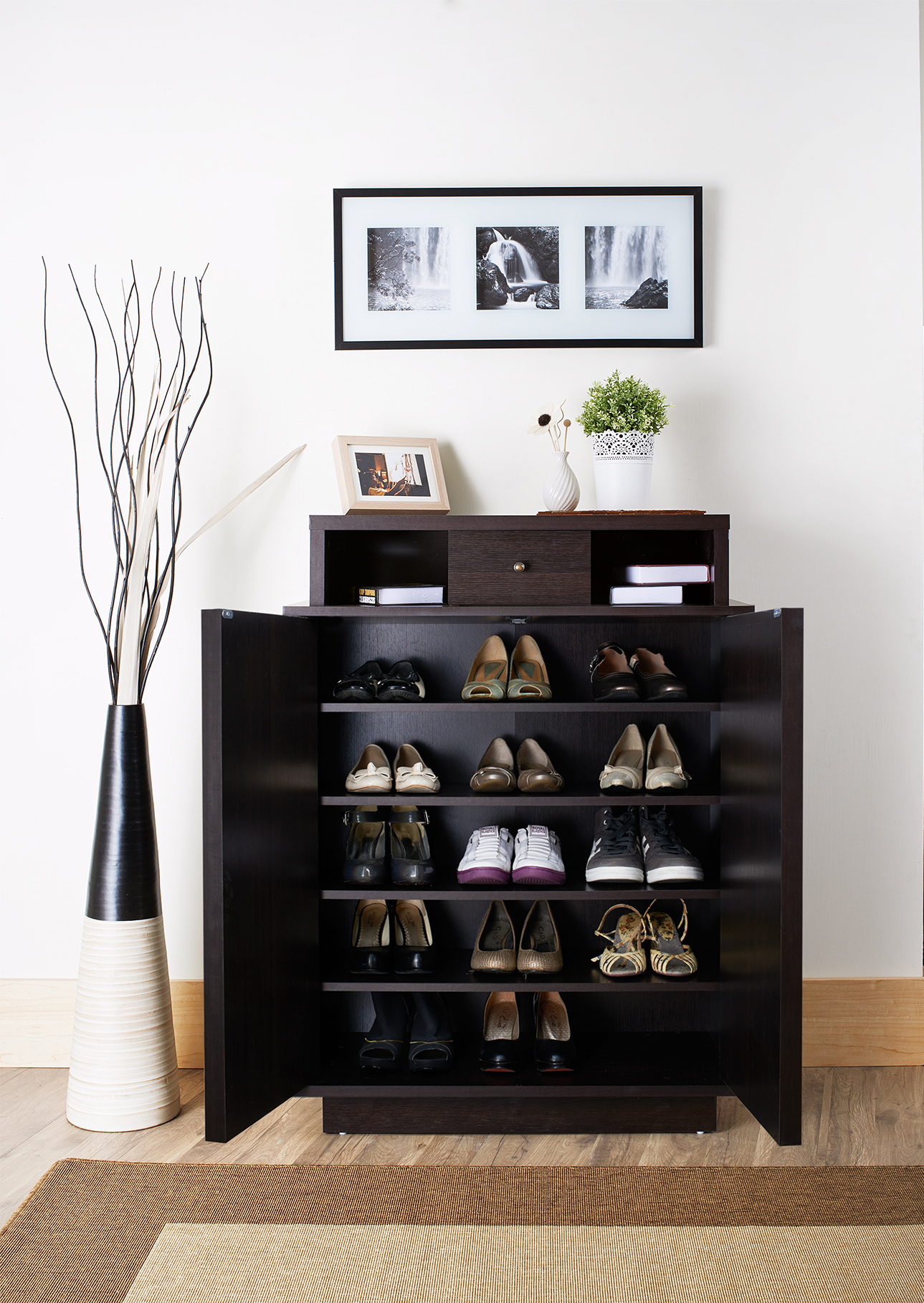 enclosed shoe rack for garage on Stassie Modern Espresso Shoe Cabinet Walmart Com Walmart Com