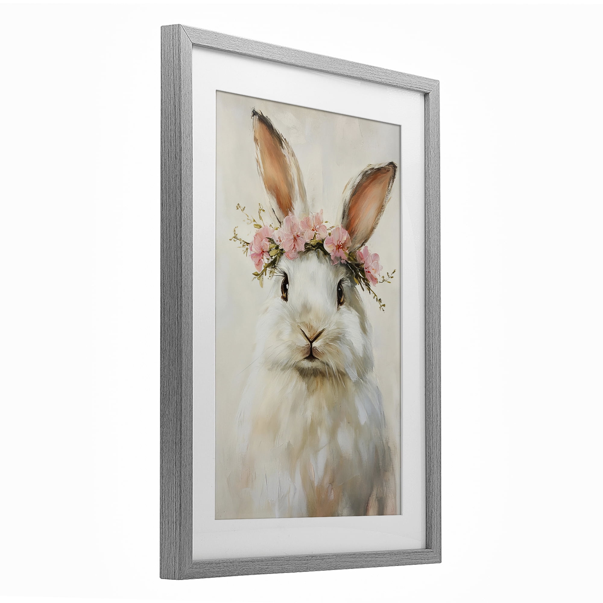 Stupell Industries Bunnykins with Pink Crown Gray Framed Print Under Glass, design by Tina LeCour