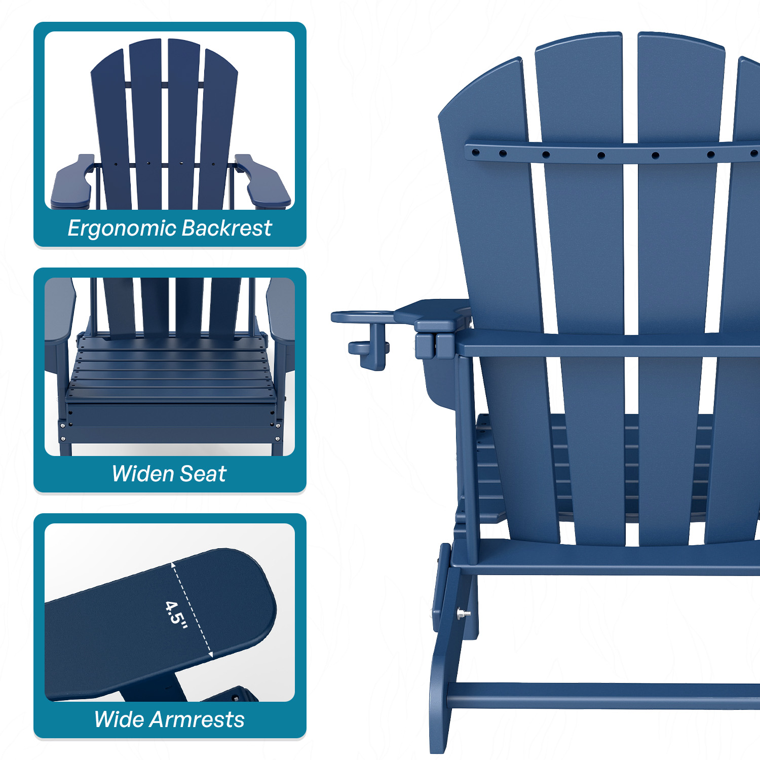 FURRYFECTION Folding Adirondack Chair Set of 2 with Cup Holder,All-Weather HDPE Outdoor Fir Pit Chairs for Patio Garden Backyard,Blue