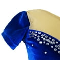 thumbnail image 4 of LIUHUO Custom Short Sleeved Figure Skating Dress for Girls & Ladies - Velvet, Royal Blue with Line - shaped Rhinestone Decorations at Splicing, 4 of 8