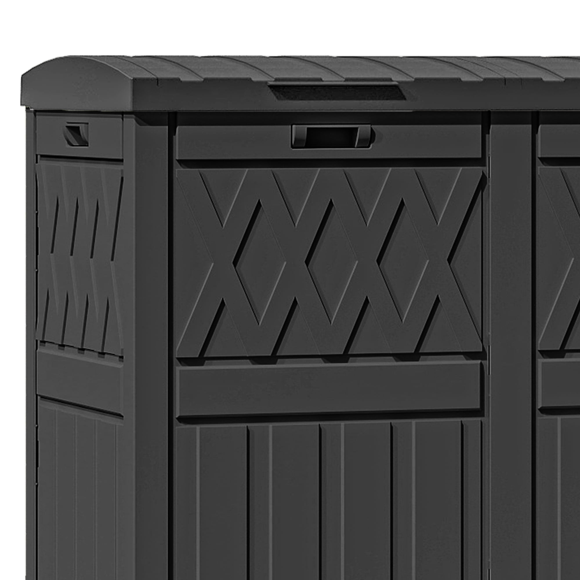 Uforic 66 Gallon Double Compartment Trash Can, Weatherproof Resin Garbage Bin with Lid & Drip Tray, for Patio Deck Backyard Kitchen, Black