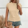 thumbnail image 6 of Comdrip Cap Sleeve T Shirts for Women, Womens Summer Cap Sleeve Tops Crewneck T Shirts Trendy Outfits Beach Vacation Clothes Fashion Blouses Tops for Women Trendy Khaki S, 6 of 8