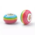 thumbnail image 2 of U8MO 100pcs 14mm Rondelle Resin European Large Hole Beads Rainbow Stripe Slide Charms-Deep Pink, 2 of 2
