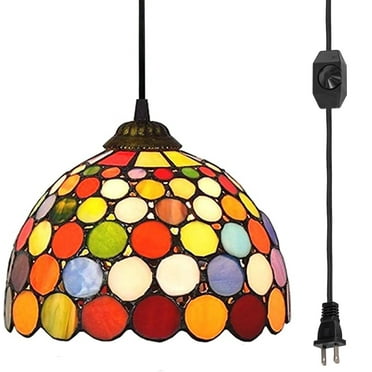 Kiven 1-Light Plug-in Pendant, Multi-colored Glass Lamp Shade Lamp,Dimmable