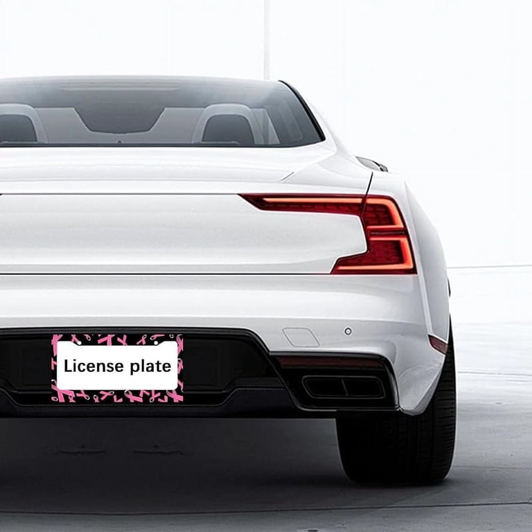 Pink Ribbons & Butterflies License Plate Frame - Breast Cancer Awareness Car Tag Cover, Fits Standard US Plates