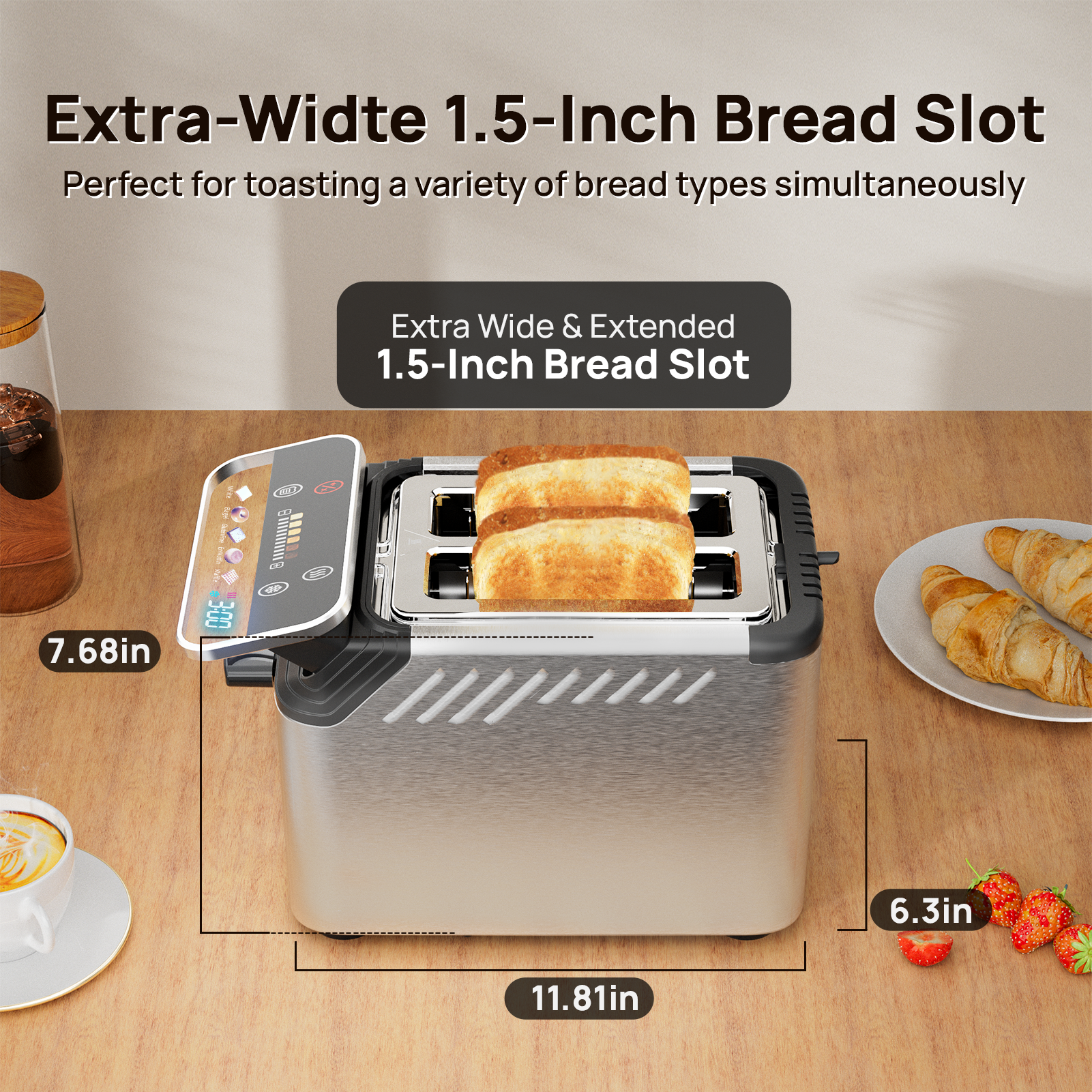 WHALLSE 2-Slice Toaster with Touchscreen and Projection Display photo 6