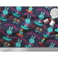 thumbnail image 3 of Soimoi Blue Cotton Jersey Fabric Text & Bunny Kids Print Fabric by the Yard 58 Inch Wide, 3 of 3