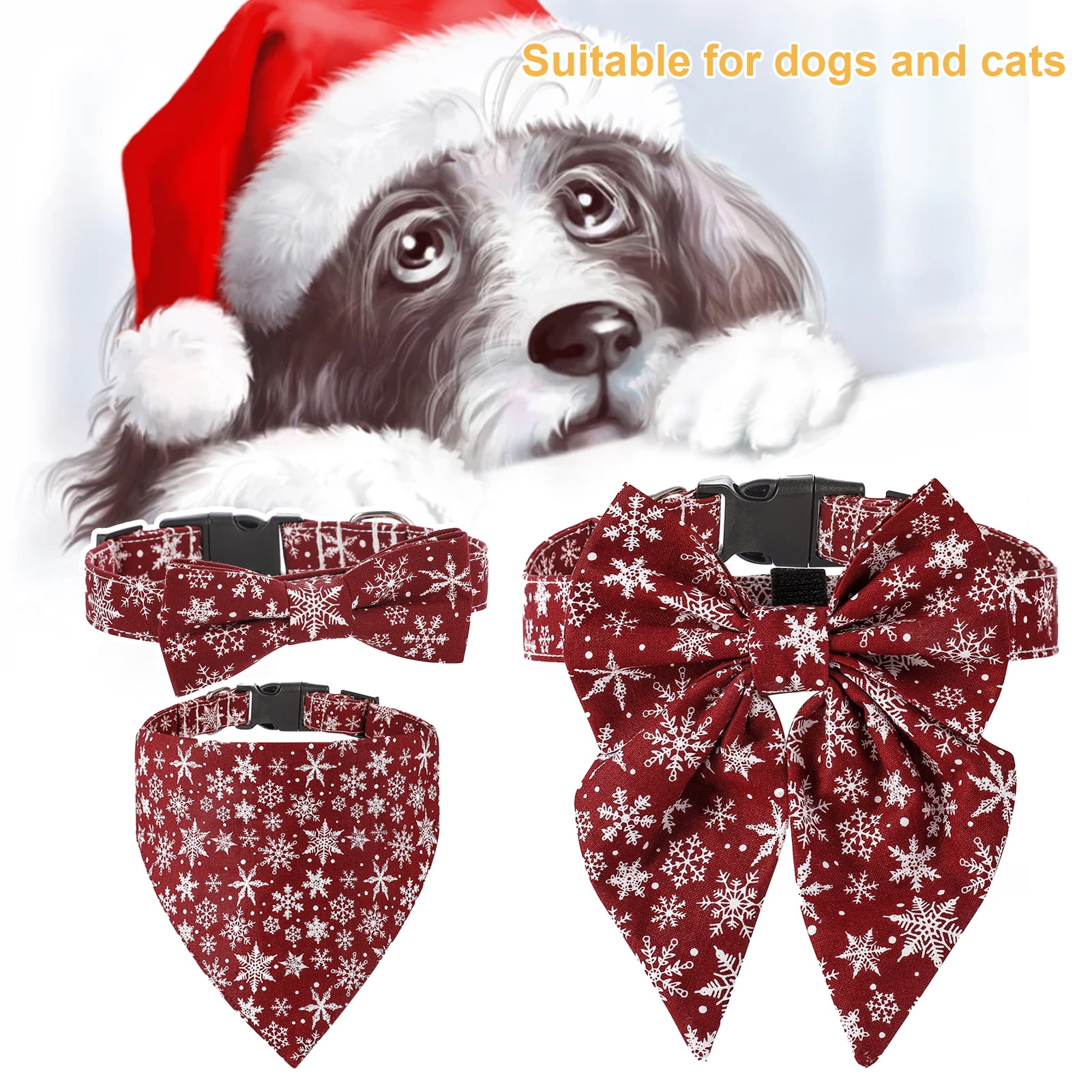 Deyuer Pet Collar Snowflake Pattern Dress-up Adjustable Breakaway Cats Dogs Collars Bandana for Christmas