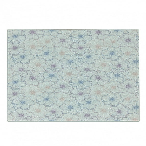 Anemone Flower Cutting Board, Pastel Anemone Petals Romantic Pattern Hand Drawn Flora, Decorative Tempered Glass Cutting and Serving Board, Small Size, Dried Rose Slate Blue, by Ambesonne