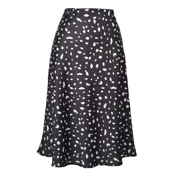 Gibobby faldas para niña Leopard A-line Elástico Busto Falda de mujer Satén Falda con estampado completo(Negro, M)