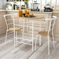 thumbnail image 4 of 3 Piece Dining Table Set, Small Kitchen Table Set for 2, Round Bistro Table Set, Metal Frame Kitchen Rack Table and Chairs, Outdoor Indoor Bar Table and Chairs Set, Light Brown+White, 4 of 7