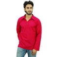 thumbnail image 2 of Atasi Ethnic Men's Short Kurta Full Sleeve Collar Neck Cotton Fuchsia Shirt-Small, 2 of 7
