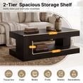 thumbnail image 4 of Hawsaiy Farmhouse Coffee Table with Storage Shelf & LED Light, 47" Rectangular Wood Coffee Table, 2-Tier Rustic Center Table for Living Room, Apartment, Office, Dark Walnut, 4 of 11