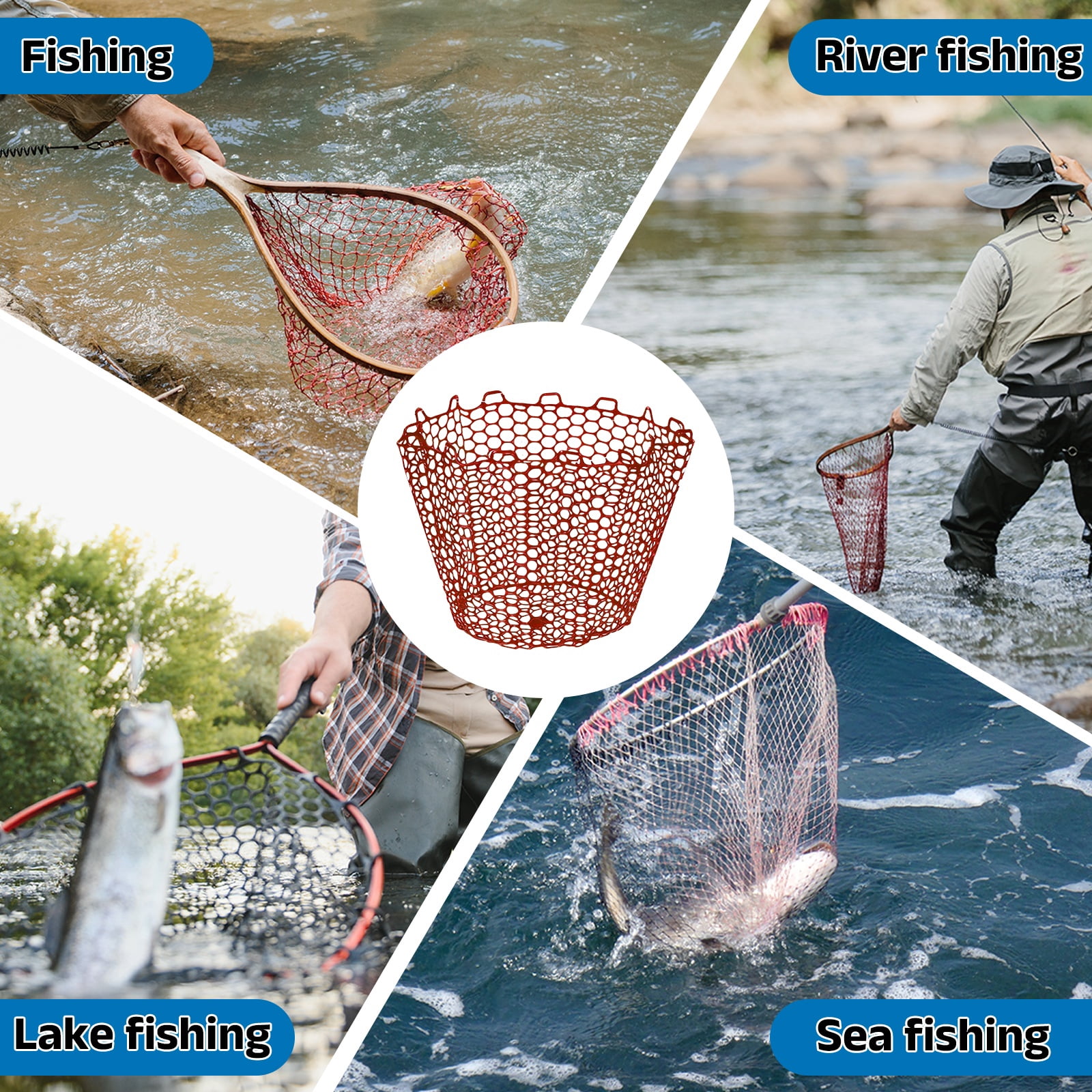 Uxcell Fishing Net Replacement, Foldable Fishing Replacement Netting Silicone Fly Ice Fish Net Landing without Handle Flexible 62x12" & Red - For (Freshwater/Saltwater Fishing/Trout)