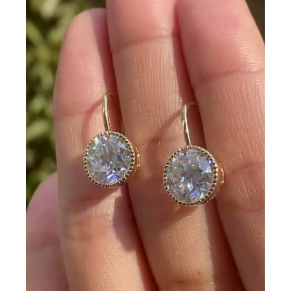 3 Ct Round Cut Lab Created Diamond 14K Yellow Gold Plated Drop Dangle Earrings