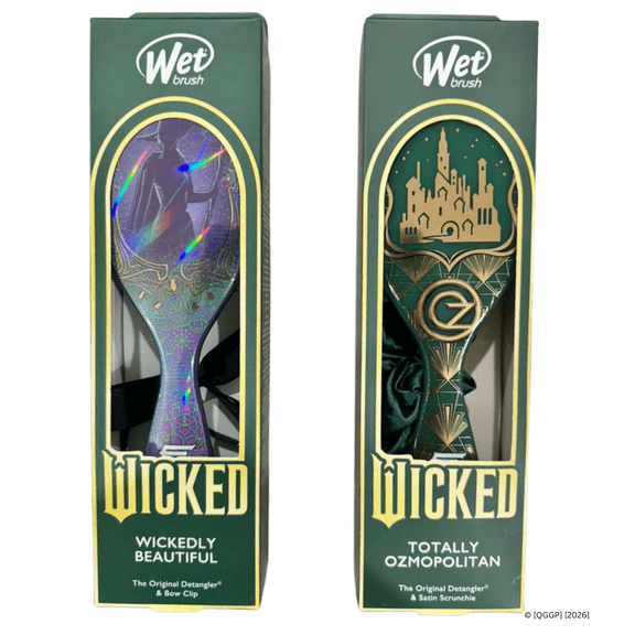 Wet Brush Wicked Original Detangler Hair Brush & Satin Scrunchie Set, Elphaba & Emerald City (Pack of Two)