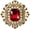 Red CZ, variant on Vintage zircon brooch, gold-toned, Baroque style, rectangular, with crystal shells and pearls, Bohemian Victorian style, elegant wedding and Christmas decoration.