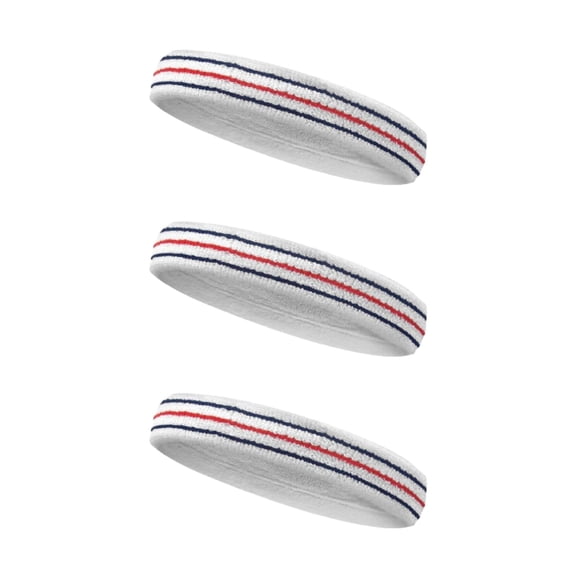Couver Unisex Cotton 1.4 Inch Thin Tennis Sweat Headband with Lines White -Navy/ Red / Navy 3 Pieces