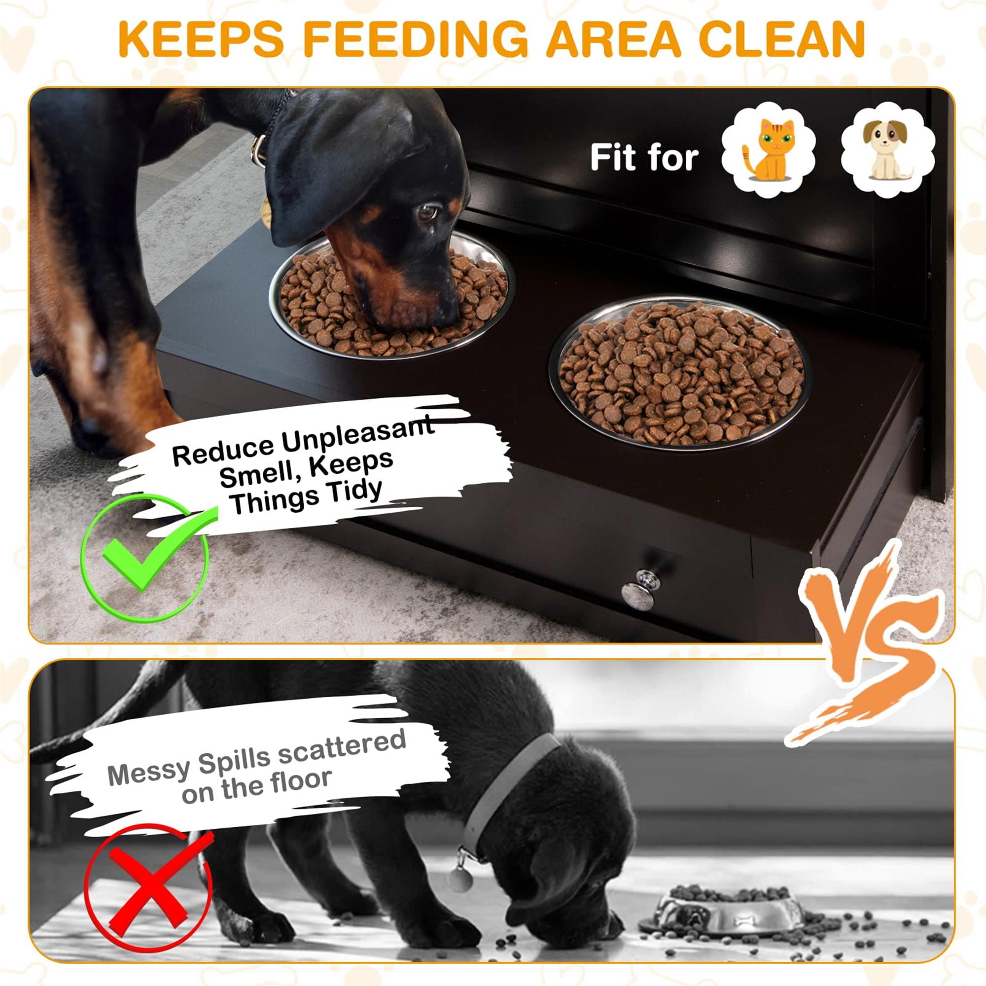 Pefilos 32" Dog Feeder Station with Stainless Steel Bowl, Dog Food Storage Container, Pull Out Pet Food Cabinet, Brown Pefilos 32" Dog Feeder Station with Stainless Steel Bowl, Dog Food Storage Container, Pull Out Pet Food Cabinet, Brown