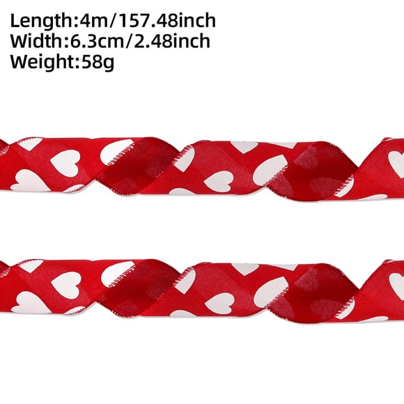 Birdeem Red Heart Wired Ribbon for Gift Wrapping, Fabric Craft Bow Ribbon with White Polka Dot Heart Prints for Valentine's Day DIY Crafts and Floral Arrangements