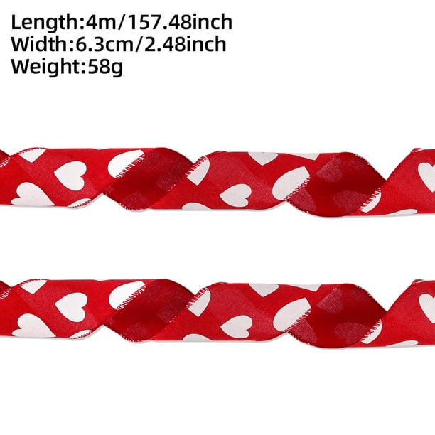 Cinta Blanca para Envoltura de Regalos, Cinta con Alambre de Corazón con Corazones de Brillo Rojo para Coronas de Arcos Y Artesanías de Bricolaje, Decoraciones de Fiesta Románticas, Cinta Roja para En