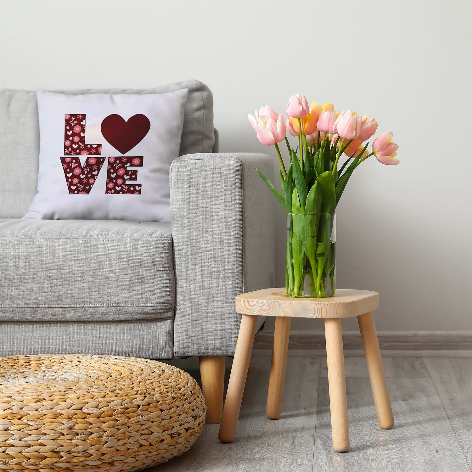 26"x26" Simply Daisy Valentines LOVE with Flowers Poly Accent Pillow, Maroon Qty 1