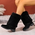 thumbnail image 2 of Snow Boots for Women Cute Plush Fold Over Mid Calf Winter Booties Casual Suede Chunky Heel Pull on Dress Short Boots, 2 of 6