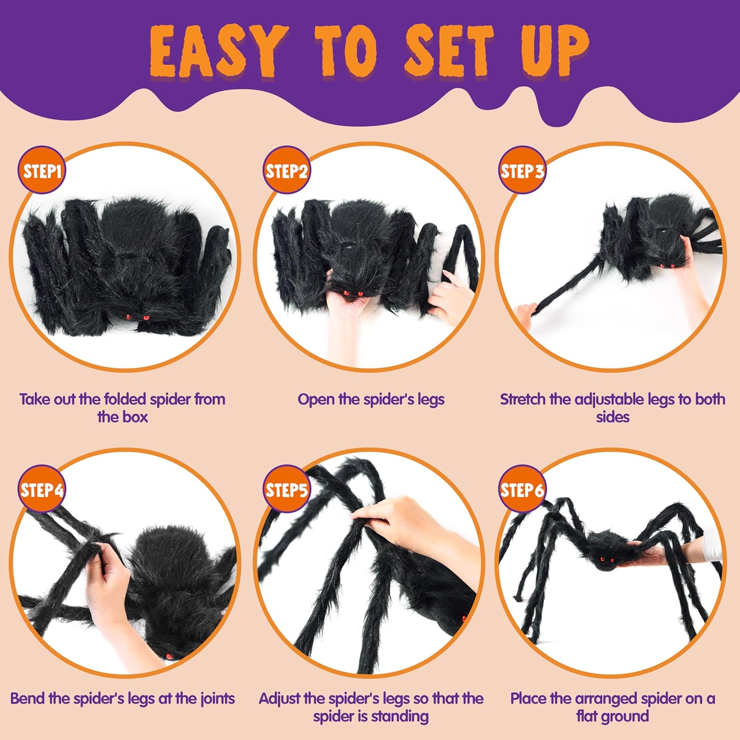 Joyfy Giant Spider Decoration, 5 Ft, Black, Poseable photo 4