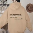 thumbnail image 4 of AJHSAKLt Comfrt Hoodie Women's Solid Color Long Sleeved Letter Printed Hooded Sweater Essentials Hoodie Khaki, 4 of 5