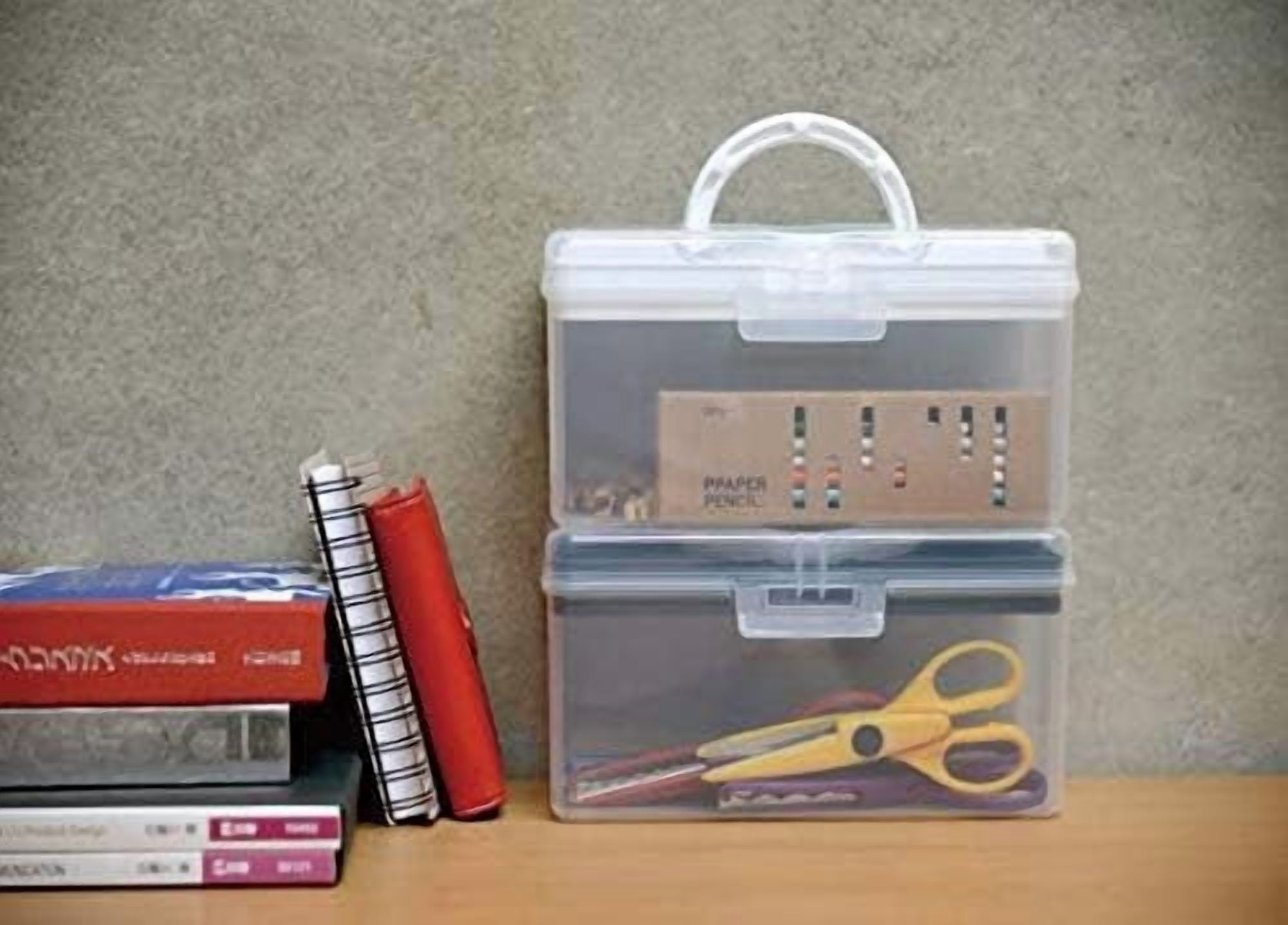 MHSIOAP-9" Portable Plastic Toolbox with Handle & Removable Tray, First Aid Carrying Case and Storage Organizer for Art, Craft & Sewing Supplies, Transparent Beige, TB-300-BU