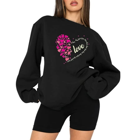 

Juebong Oversized Sweatshirt For Women Womens Valentine s Day Love Heart Print O Neck Sweatshirt Casual Long Sleeve Round Neck Loose Fit Pullover Tops Black shirts for women M