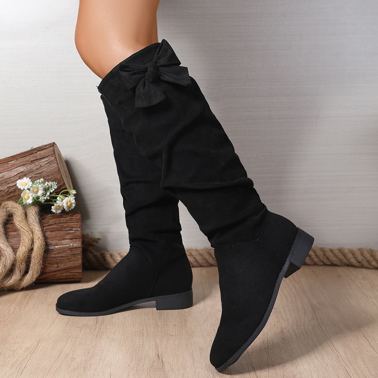 Splozh Square Toe Platform Boots Womens Knee High Boots Pointed 