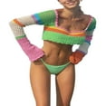 thumbnail image 4 of Pull en Tricot à Blocs de Couleur pour Femmes, Manches Longues, Col Carré, Crochet, Creux, Y2k, Crop Top, Blouse, 4 of 9