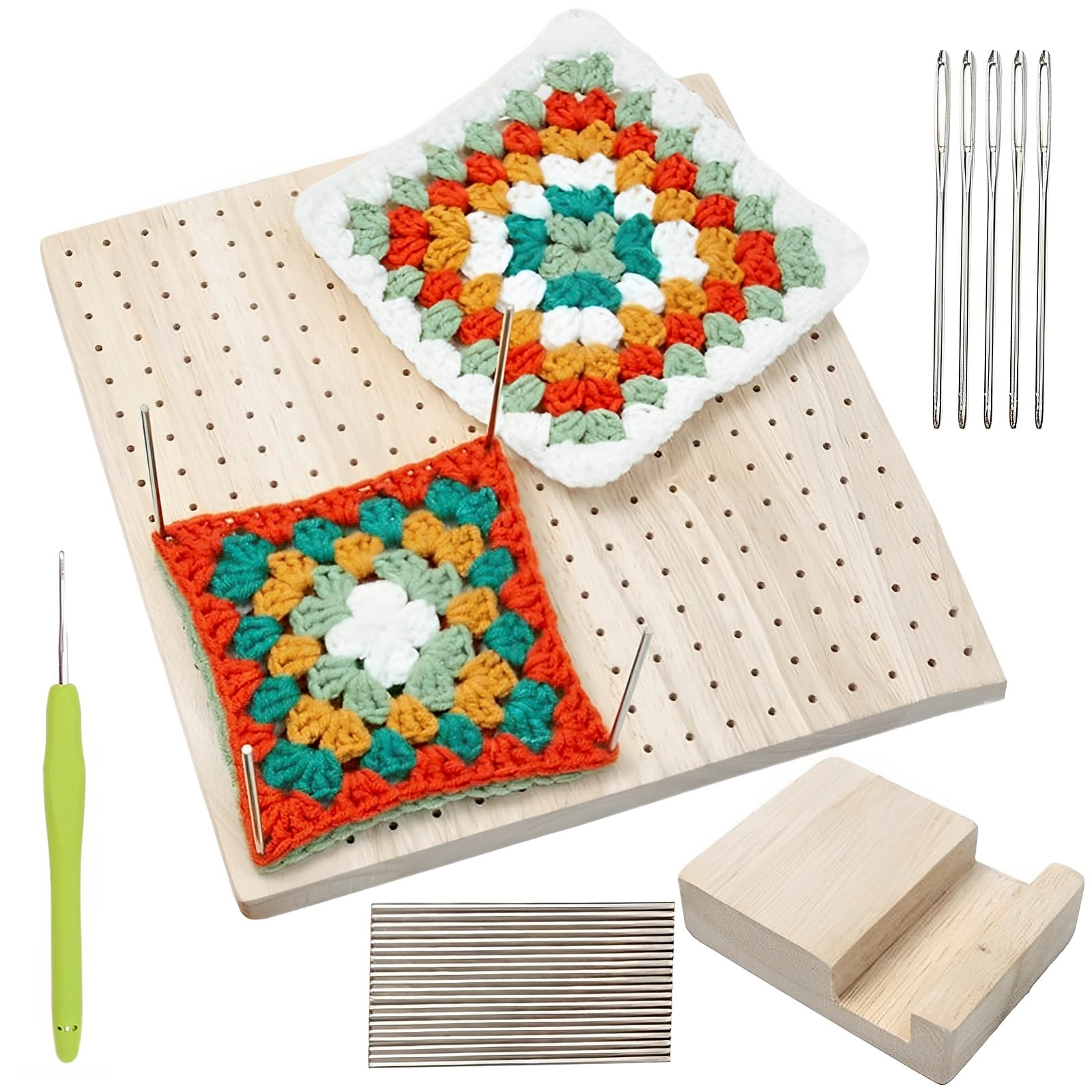 Ihvewuo Wooden Crochet Blocking Board Handcrafted Knitting Blocking Mat Set for Knitting Needlework, Brown