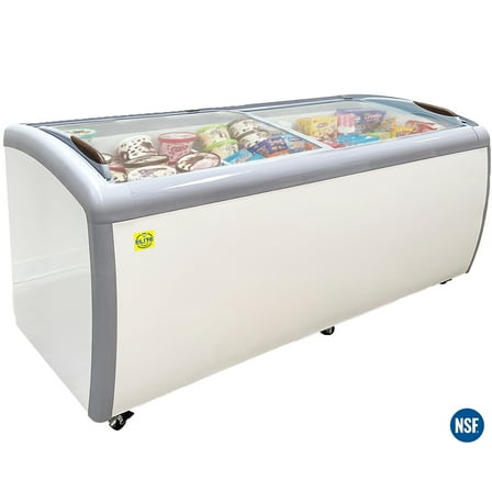 72" Curved Glass Top Display Freezer, 15 cu.ft Commercial Ice Cream Freezer with Sliding Lids, R290 Refrigerant, ETL NSF Certified