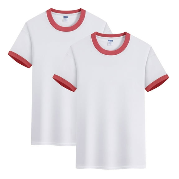 2PCS Kids' Color Block T-Shirts: Contrast Collar & Sleeves, Loose Fit Crewneck Tees for Boys & Girls,Color Watermelon Red,Size 4-5 Years
