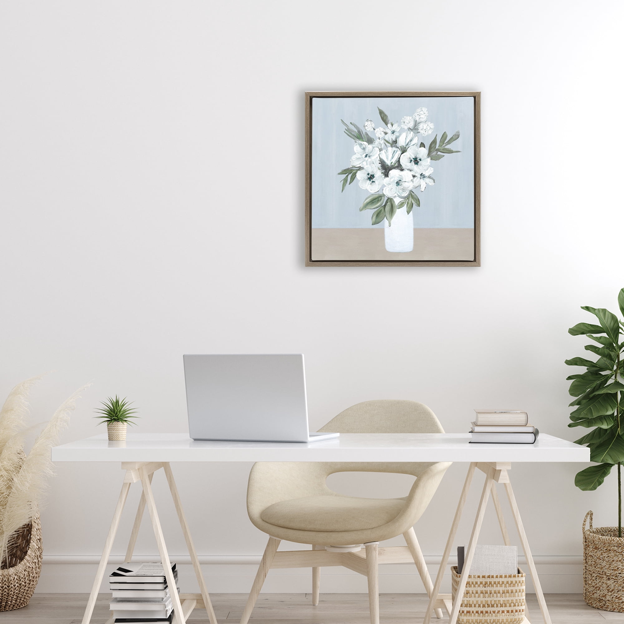 Stupell Industries Cerulean & White Blooms Brown Framed Floater Canvas Wall Art, design by Marilyn Dunlap